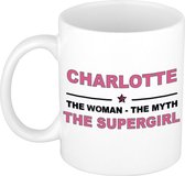 Naam cadeau Charlotte - The woman, The myth the supergirl koffie mok / beker 300 ml - naam/namen mokken - Cadeau voor o.a verjaardag/ moederdag/ pensioen/ geslaagd/ bedankt
