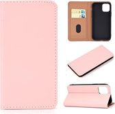 Voor iPhone 11 Pro Max effen kleur mat magnetische horizontale flip lederen tas met kaartsleuven en houder (roze)