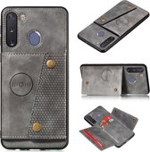 Voor Galaxy A21 PU + TPU schokbestendige magnetische beschermhoes met kaartsleuven (grijs)