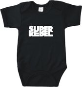 Rompertjes baby met tekst - Super rebel - Romper zwart - Maat 62/68