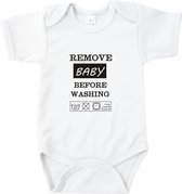 Baby rompertje - kraamcadeau - Remove baby before washing - maat 74/80 - romper wit korte mouw