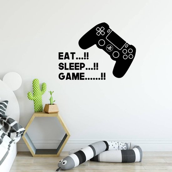 Muursticker - Eat, Sleep Game -  Zwart -  60 x 45 cm