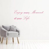 Muursticker Enjoy Every Moment Of Your Life -  Roze -  160 x 56 cm  -  woonkamer  engelse teksten  alle - Muursticker4Sale