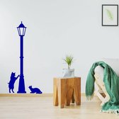 Muursticker Lantaarn Met Poesen - Donkerblauw - 120 x 56 cm - woonkamer dieren