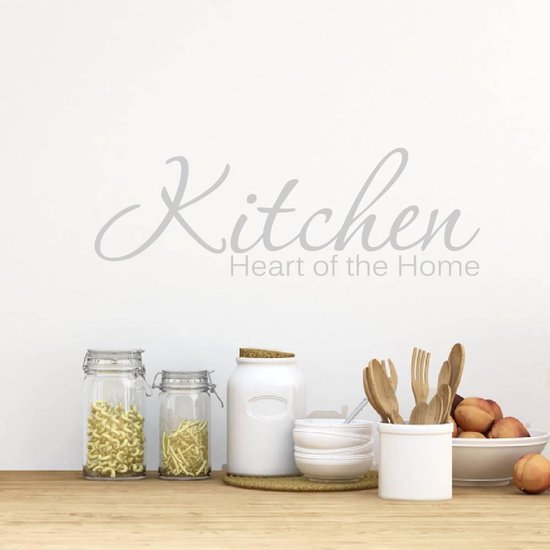 Muursticker Kitchen Heart Of The Home - Argent - 80 x 27 cm - Textes anglais de cuisine - Muursticker4Sale