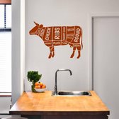 Muursticker Koe Met Benaming -  Bruin -  120 x 80 cm  -  keuken  engelse teksten  alle muurstickers  dieren - Muursticker4Sale