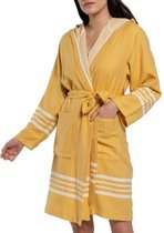 Hamam Badjas Sun Mustard Yellow -  S - korte sauna badjas met capuchon - korte ochtendjas - korte duster - dunne badjas - unisex badjas