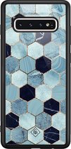 Samsung S10 hoesje glass - Blue cubes | Samsung Galaxy S10 case | Hardcase backcover zwart