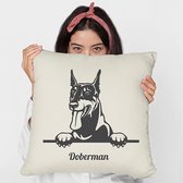 Sierkussen - Doberman Pinscher Eigen Naam - Wit - 45 Cm X 45 Cm
