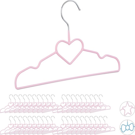 Relaxdays 40x kinderkledinghanger - draad - kledinghanger kind - klerenhanger set roze