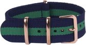 Premium Navy Blue Green - Nato strap 18mm - Stripe - Horlogeband Navy Blauw Groen + luxe pouch