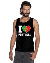 Zwart I love Portugal supporter singlet shirt/ tanktop heren - Portugees shirt heren XL