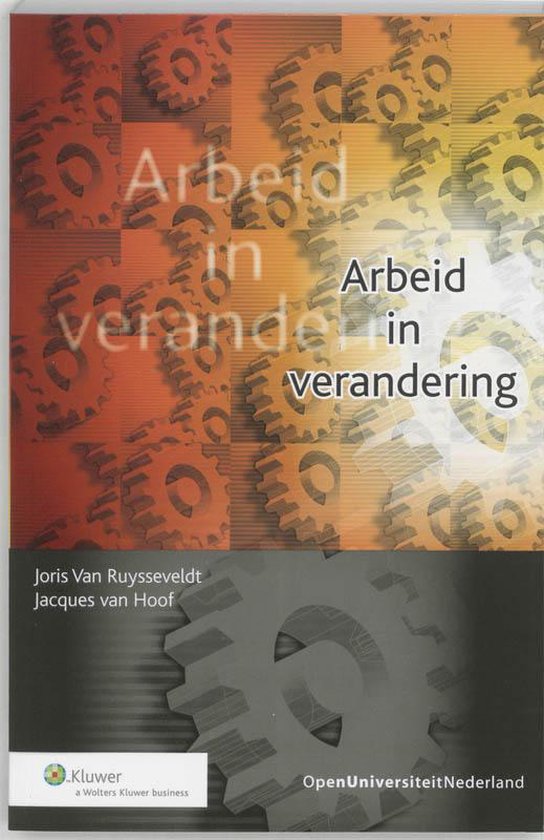 Boekomslag met tandwielen op de achtergrond en de titel "Arbeid in verandering".