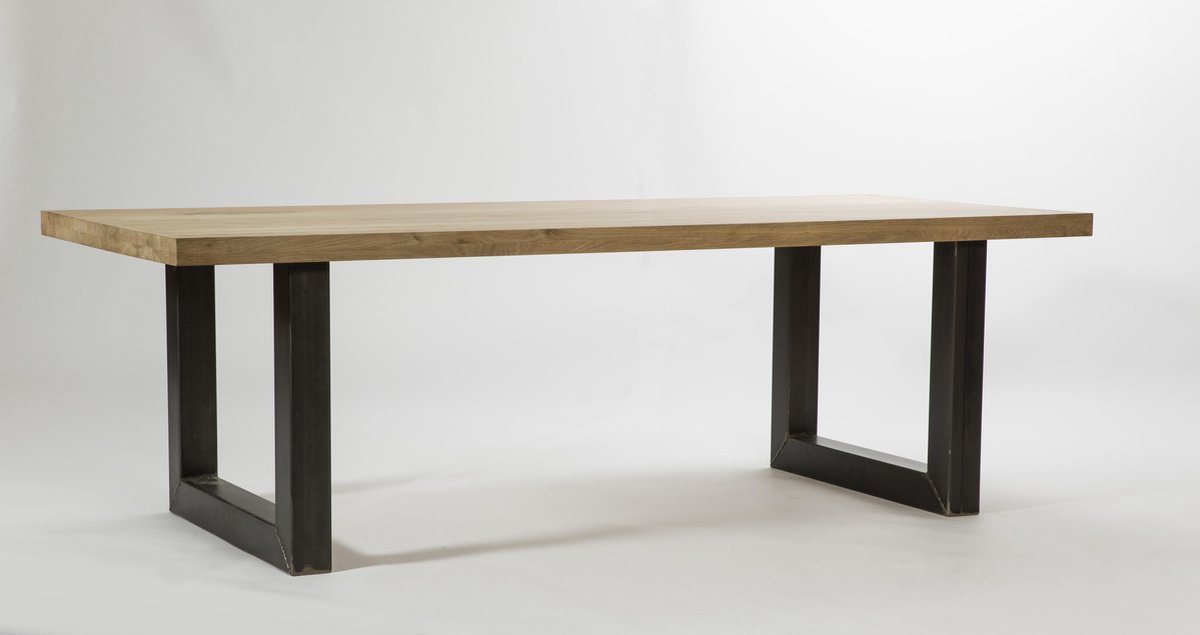 bol.com | Eikenhout tafel - 4,5 cm dik - ijzer U onderstel -200x100x78h