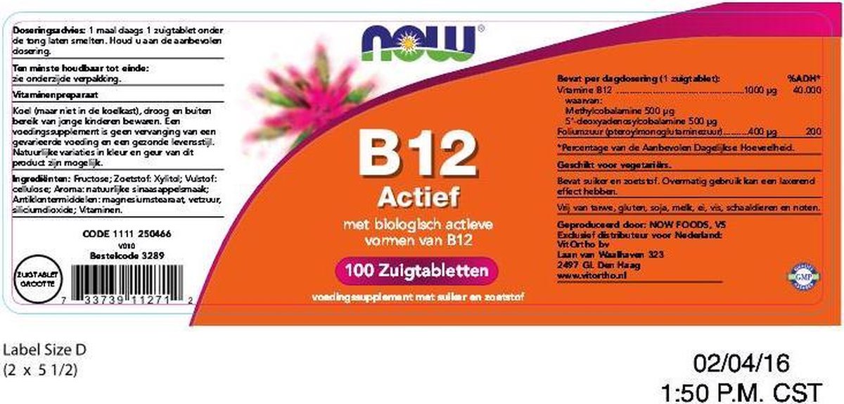 Bekritiseren Nationaal escaleren Now Foods - Vitamine B12 Actief 1000 mcg - 100 Zuigtabletten | bol.com