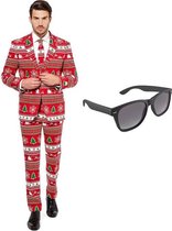 Kerstboom print heren kostuum / pak - maat 54 (XXL) met gratis zonnebril