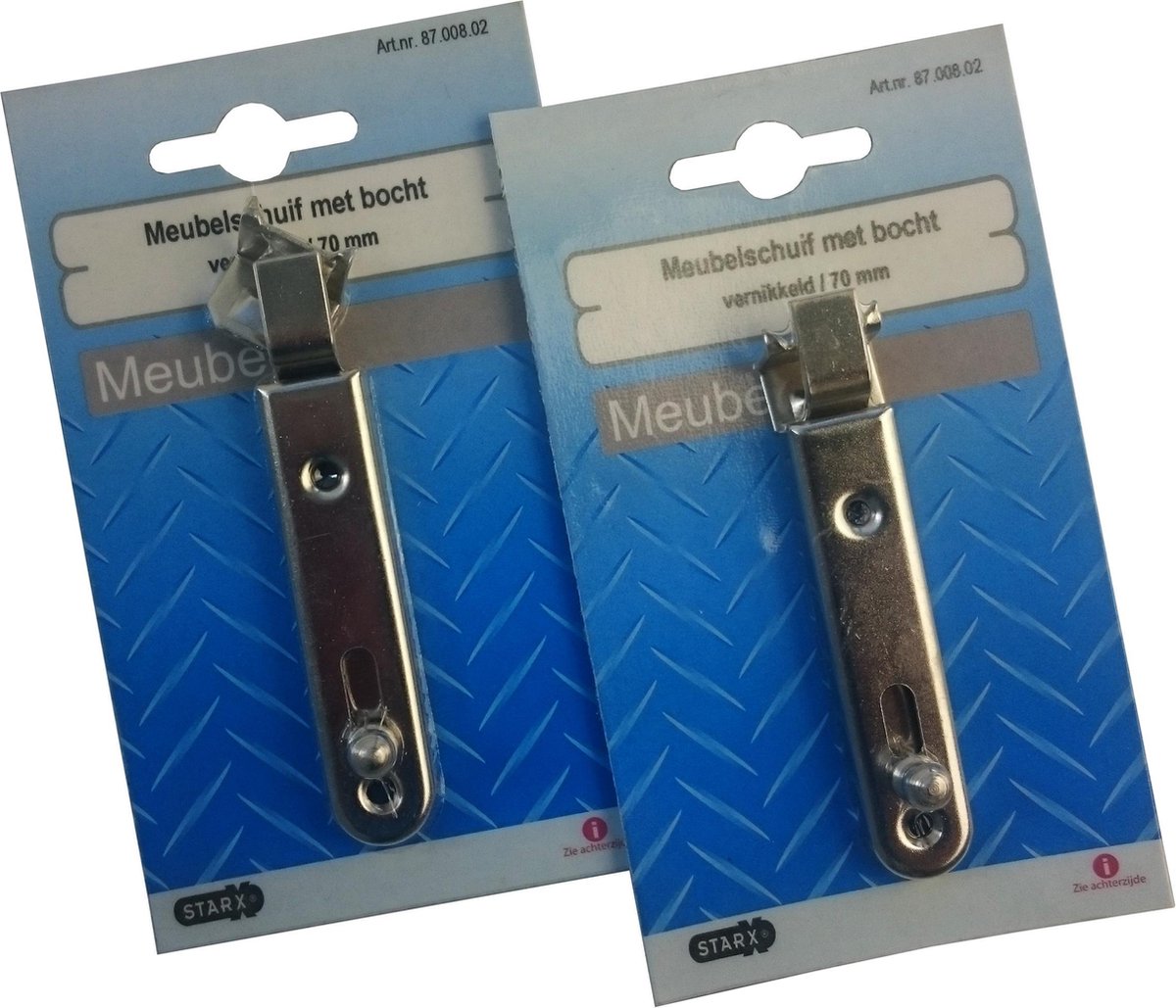 2x STARX vernikkelde meubelschuif met bocht 70mm