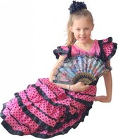 Spaanse jurk - Flamenco - Zwart/Roze - Maat 116/122 (8) - Verkleed jurk