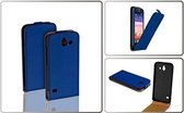 Lederen Flip Case Cover Hoesje Huawei Ascend Y550 Blauw