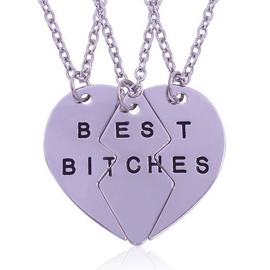 BFF Ketting hartje voor 3 - Best B*tches -zilver | bol.com