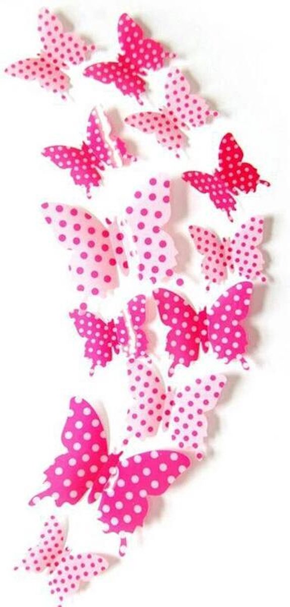 3D Natuurvlinders Rose (12 stuks) - Muursticker / Muurdecoratie voor Kinderkamer / Babykamer / Woonkamer