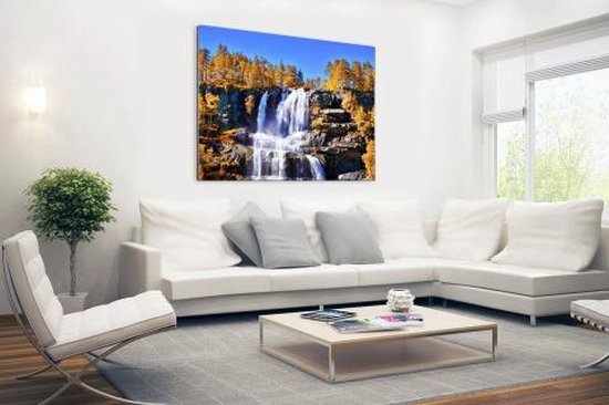 Wanddecoratie Metaal - Aluminium Schilderij Industrieel - Waterval - Noorwegen - Natuur - 180x120 cm - Dibond - Foto op aluminium - Industriële muurdecoratie - Voor de woonkamer/slaapkamer
