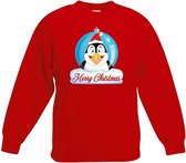Kersttrui Merry Christmas pinguin kerstbal rood jongens en meisjes - Kerstruien kind 3-4 jaar (98/104)