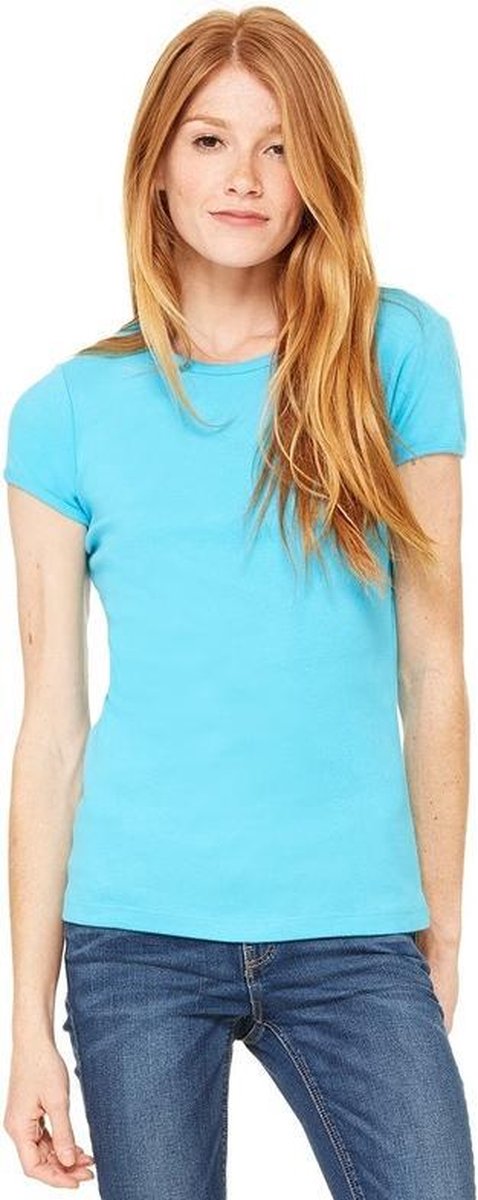 Basic t-shirt turquoise met ronde hals voor dames - Dameskleding shirtjes L