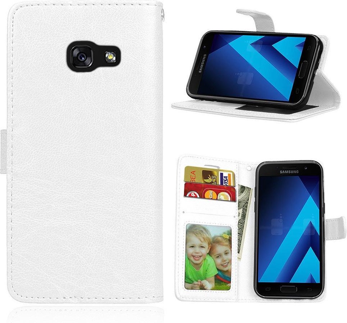 Telefoonhoes Geschikt voor: Samsung Galaxy A3 2017 portemonnee hoesje - Wit