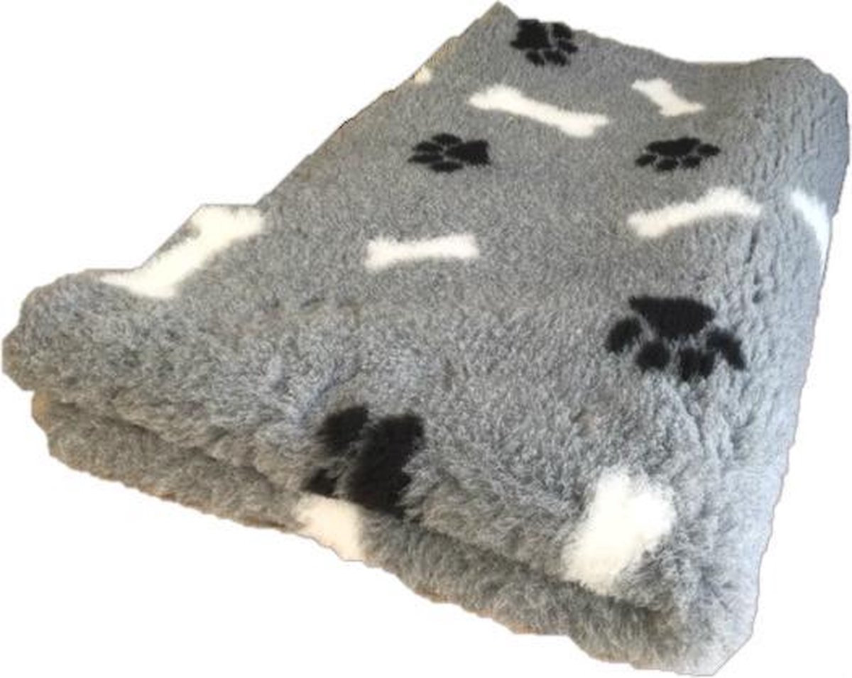Vetbed Crème met Bruin Voetprint Pootjes - Anti-Slip Hondenmat Puppykleed - Hondenkleed Benchkleed Benchmat Dierenmat - Voor Werpkist en Hondenbench - Machinewasbaar 100 x 75 CM