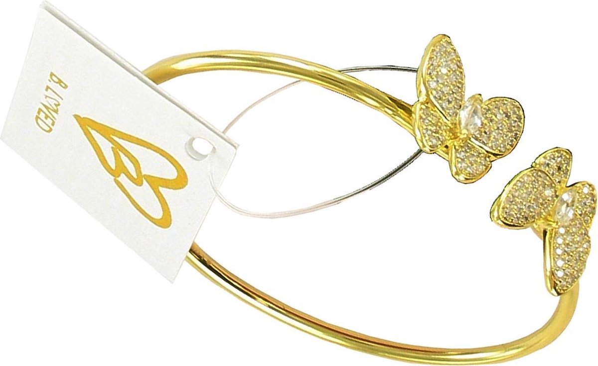 B.loved originele goudkleurige armband met twee vlinders. Een prachtig cadeau.