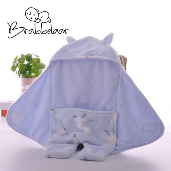 Brabbelaar - Baby Inbakerdoek - inbakerslaapzak - Pasgeboren 0-8 mnd - 78cm - Baby blauw