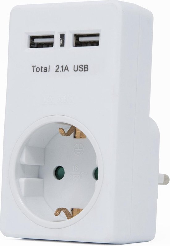 waterstof Wardianzaak stapel Stopcontact + 2x USB Oplader 5V 2.1A (SNEL LADER ) | bol.com