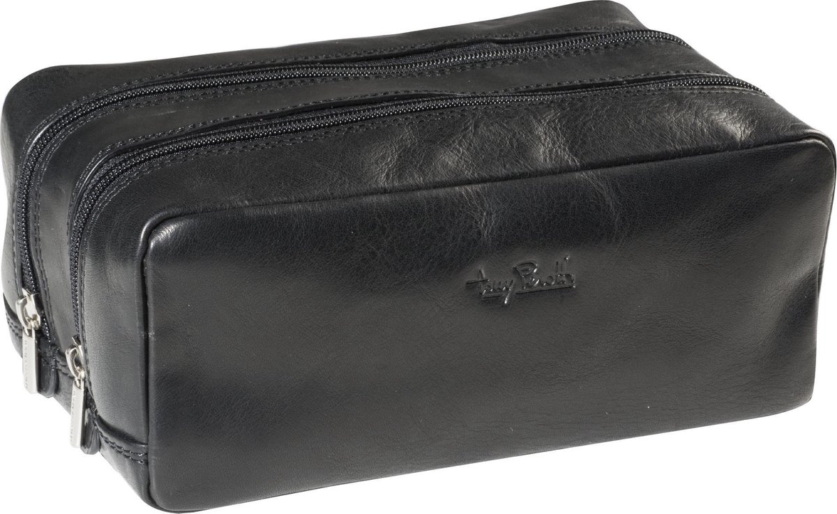 Tony Perotti Luxe Leren Toilettas met 2 Compartimenten - Zwart