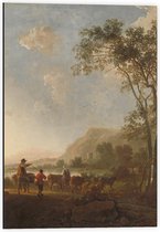 Dibond - Oude meesters - Landschap met herders en vee, Aelbert Cuyp - 40x60cm Foto op Aluminium (Wanddecoratie van metaal)