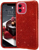 Hoesje Geschikt voor iPhone 12 Mini Hoesje - Glitter TPU Backcover - Rood