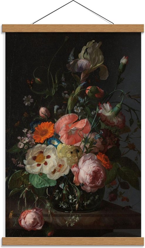 Schoolplaat – Oude meesters - Stilleven: bloemen op marmeren tafel, Rachel Ruysch - 40x60cm Foto op Textielposter (Wanddecoratie op Schoolplaat)