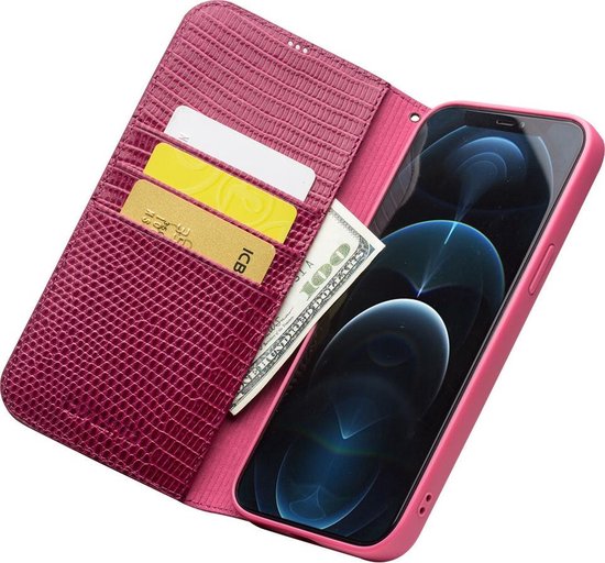 Qialino - Étui portefeuille de luxe en cuir véritable - iPhone 12 Pro Max -  Croco Rose | bol