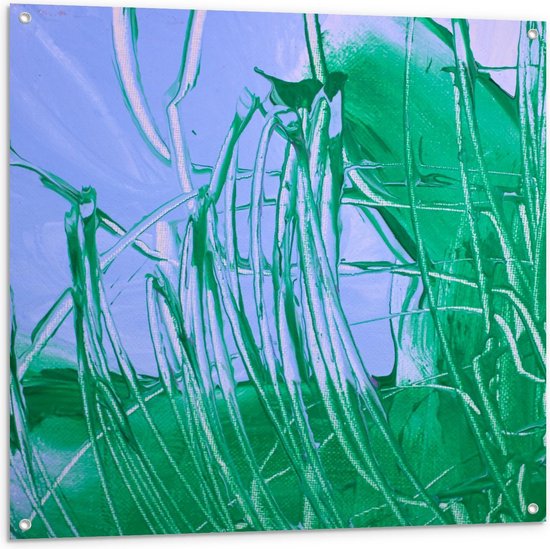 Tuinposter – Groene Verf op Doek - 100x100cm Foto op Tuinposter  (wanddecoratie voor buiten en binnen)