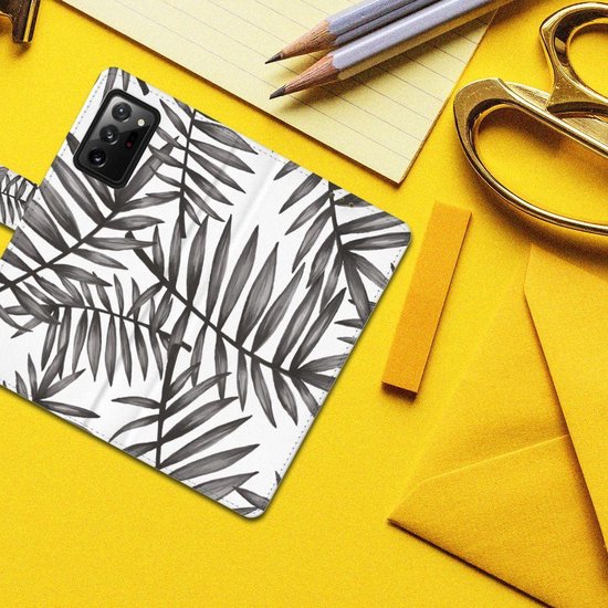 PU Premium Housse pour Samsung Galaxy Note20 Ultra Portefeuille Feuilles Grises