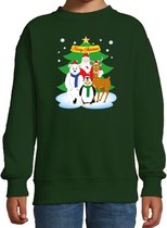 Groene kersttrui met de kerstman en zijn dieren vriendjes voor jongens en meisjes - Kerstruien kind 3-4 jaar (98/104)