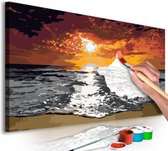 Doe-het-zelf op canvas schilderen - Zee bij Zonsondergang 80x40 ,  Europese kwaliteit, cadeau idee