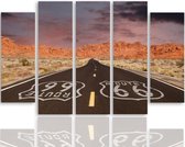 Schilderij , Route 66 , Multikleur ,4 maten , 5 luik , wanddecoratie , Premium print , XXL