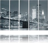 Schilderij , Brooklyn Bridge bij nacht , Zwart wit ,4 maten , 5 luik , wanddecoratie , Premium print , XXL