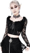 Restyle Crop top -XXS- Gothic Cropped Lace Zwart