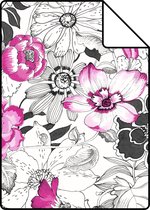 Proefstaal ESTAhome behang bloemen roze en zwart - 138504 - 26,5 x 21 cm