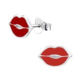 Aramat jewels ® - Oorbellen lippen mond 925 zilver rood 10mm x 7mm