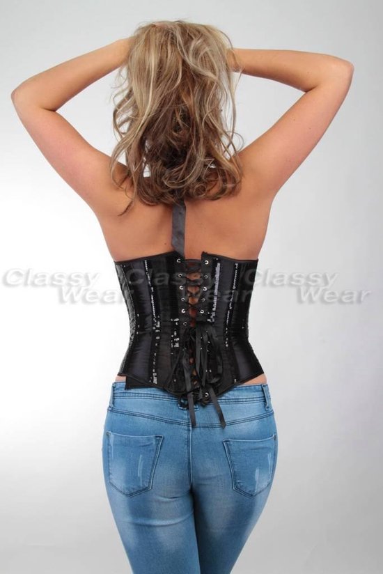 Sexy zwart corset met glimmende details - S