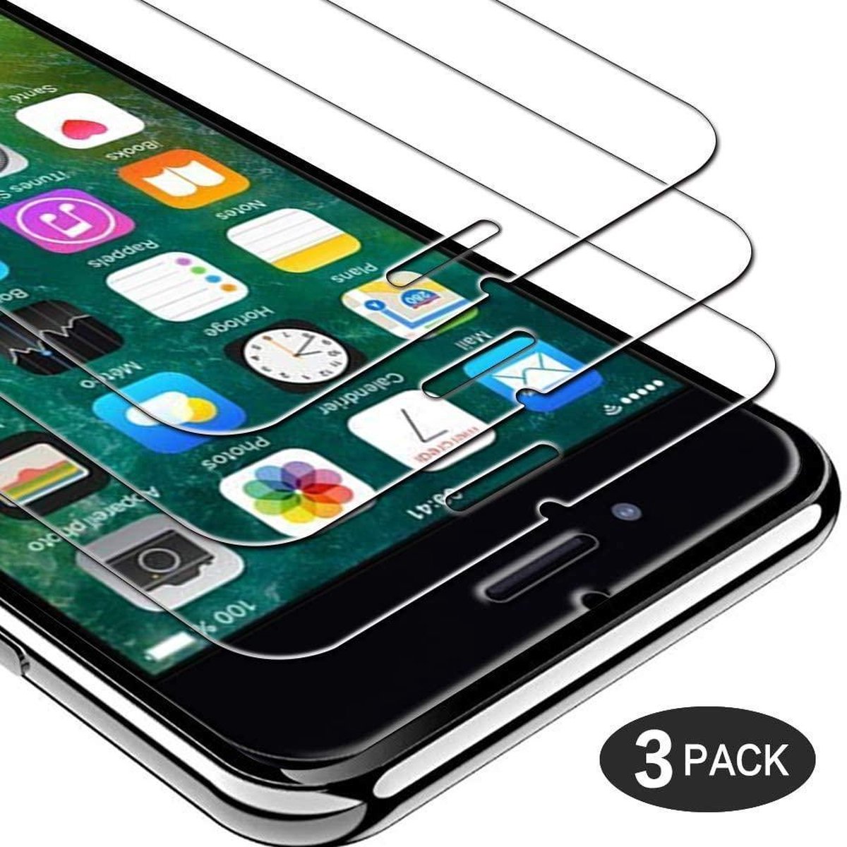Screenprotector Glas - Tempered Glass Screen Protector - 3x Geschikt voor: Apple iPhone 7 Plus / 8 Plus