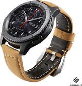 Leer Smartwatch bandje - Geschikt voor  Samsung Galaxy Watch kalfsleren band 45mm / 46mm - bruin - Strap-it Horlogeband / Polsband / Armband